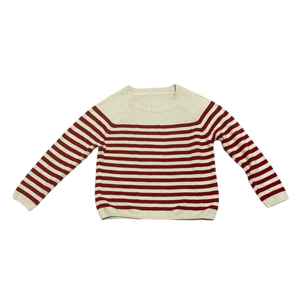 Kate Collection Striped Knit Sweater with Elbow Patch Red and Cream Size Medium - Picture 2 of 4